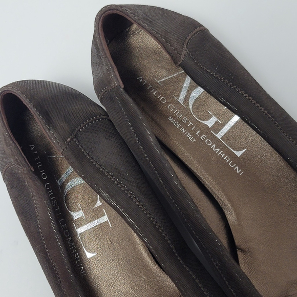 AGL Attilio Giusti Leombruni Brown Suede Patent Leather Slip On Ballet Flats 40 - Picture 8 of 12